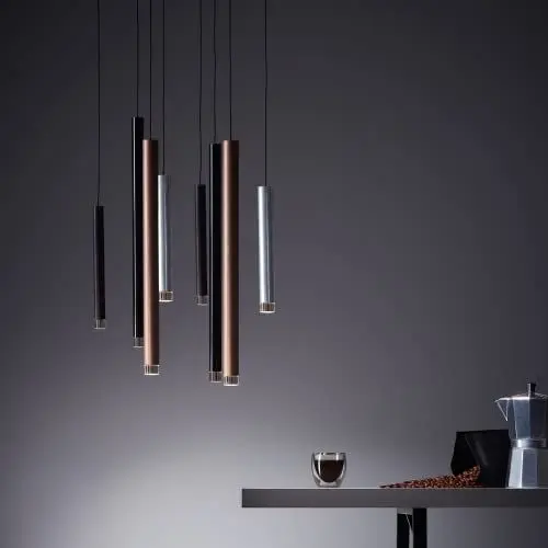 Produktbild: LED 8 flammige Hängelampe - Pendelleuchte in 3 Stufen über Wandschalter dimmbar - Hängeleuchte im warmweißem Licht und in der Höhe kürzbar - Metall/Kunststoff Braun/Kaffee