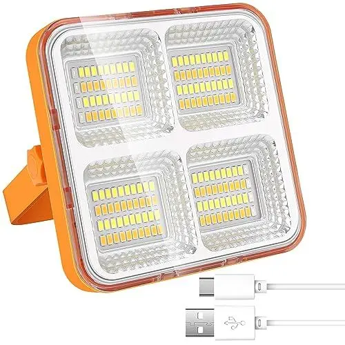 Produktbild: LED Baustrahler Akku Solar Arbeitsleuchte - 5 Modi LED Camping Lampe Outdoor Akku Tragbar - Wiederaufladbar Power Bank Flutlicht Botbeleuchtung für Werkstatt, Keller, Notfall, Garage, Arbeit