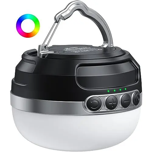 Produktbild: LED Campinglampe, 10400mAh Akku Aufladbar RGB Farblichtwechsel, Stufenlos Dimmbare, Magnetische Camping Licht mit Haken für Heim, Außenaktivität, Wandern, Zeltlampe, Umgebungslicht, Notfall usw.