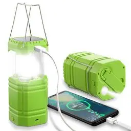 Produktbild: LED Campinglampe Solar Camping Licht Laterne Eingebaute 3000mAh Akku Faltbare Camping Hängelampe mit Handkurbel und Taschenlampe Notfallleuchte für Stromausfällen, Wandern, Notfall, Ausfälle, Outdoor