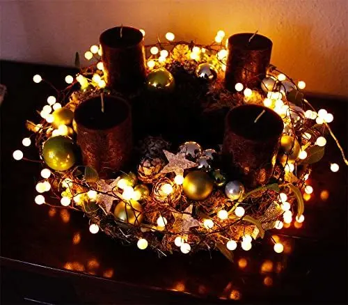 Produktbild: LED Cluster Lichterkette Leuchtkugeln 120 LED warmweiß Weihnachtsbeleuchtung Dekoleuchte Innen und Außen mit Steckernetzteil