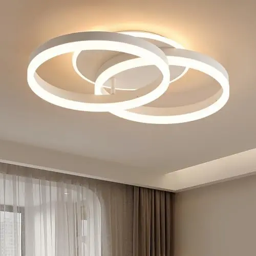 Produktbild: Amdelne LED Deckenlampe Wohnzimmer 50cm 2-Ringe Design, 36W Deckenleuchte Moderne mit Fernbedienung Dimmbar, aus Metall+Acryl,Mit Nachtlicht Memory-Funktion, für Schlafzimmer, Esszimmer, Büro,Weiß