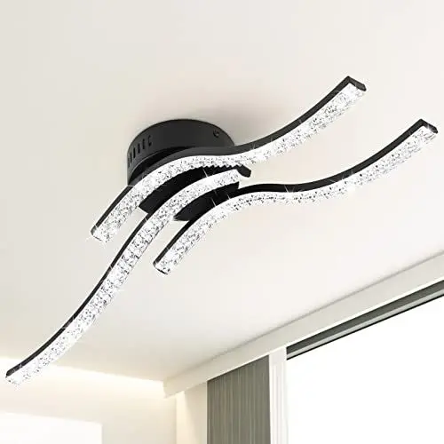 Produktbild: LED Deckenleuchte, 24W Acryl Wellenförmige Deckenlampe 3 Parallel Flammige 2640 Lumen Deckenleuchte für Esszimmer Wohnzimmer, Schlafzimmer, Küchenflur, Schlafzimmer (4000K Neutralweiß, Schwarz)