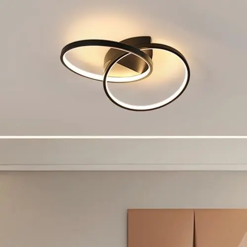 Produktbild: LED Deckenleuchte, 33W 3712LM Rundes Design Deckenlampe, Modern Schlafzimmerlampe aus Aluminium Schwarz Deckenbeleuchtung LED für Wohnzimmer Küche Küche Badezimmer, Warmweißes Licht 3000K, 54CM