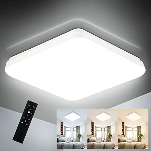Produktbild: LED Deckenleuchte Dimmbar Deckenlampe mit Fernbedienung - Schlafzimmerlampe Kellerlampe Badlampe 36W IP54 Küchenlampe Flurlampe 33 * 33cm Badezimmerlampe mit Fernbedienung Wohnzimmer Schlafzimmer Bad