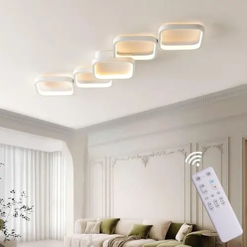 Produktbild: LED Deckenleuchte Dimmbar Wohnzimmer Deckenlampe mit Fernbedienung, Weiß Deckenbeleuchtung mit Memory Funktion 45W Schlafzimmerlampe 92x31cm Modern Rechteckige Design Küchenlampe für Kinderzimmer Flur