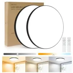 Produktbild: LED Deckenleuchte Flach Deckenlampe Dimmbar mit Fernbedienung (2 Stück) 3000K~6500K,24W, 2000LM, IP44 Wasserfest Deckenleuchten Rund, Küchenlampe LED Lampen Decke für Schlafzimmer/Bad Ø28cm-Schwarz
