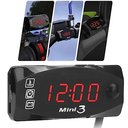 Produktbild: LED Digitalanzeige Motorrad Uhr Thermometer Voltmeter Wasserdicht IP67 für 12V Motorrad