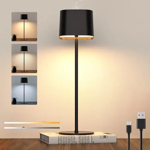 Produktbild: LED Dimmbare Akku Tischleuchte Kabellose Tischlampe Wiederaufladbar Touch Nachttischlampe 5600mAh USB Aufladbare Batterien Tragbare Tischlampe Wasserdicht für Outdoor Indoor Restaurant Terrasse Garten