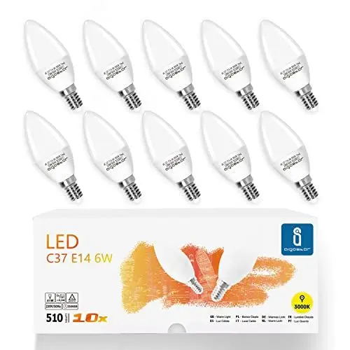 Produktbild: Aigostar LED E14 Lampe 6W Glühbirne, Kerzenform, 510 Lumen, 3000K Warmweiß, Lampe C37 Leuchtmittel E14 LED Birne, 220 Grad Abstrahlwinkel, Nicht Dimmbar - 10 Stück