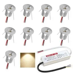 Produktbild: LED Einbaustrahler 12V 1W mini Led Spot Einbauleuchten IP65 deckenspots für Badezimmer Küche Wohnzimmer kleiderschrank schranklicht vitrinen treppenstufen beleuchtung 9 Stück (Silber warmweiß 3000K)
