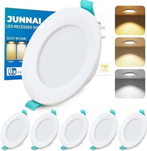 Produktbild: LED Einbaustrahler 230V,7W Dimmbar Ultra Flach Deckenspots 70mm-90mm EinbauØ,Warmweiß Neutralweiß Kaltweiß Einstellbar Einbauleuchten, IP44 Deckenstrahler für Badezimmer Küche Wohnzimmer,6er Set