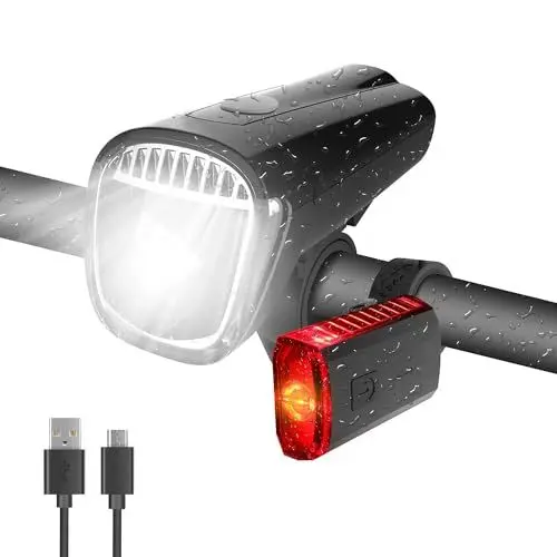 Produktbild: LED Fahrradlicht Set, Fahrradblinker mit STVZO Zulassung, Fahrradlicht Set USB Aufladbar, Fahrradlampe Vorne + Rücklicht (10/20/40 Lux) Wasserdicht Fahrradlichter