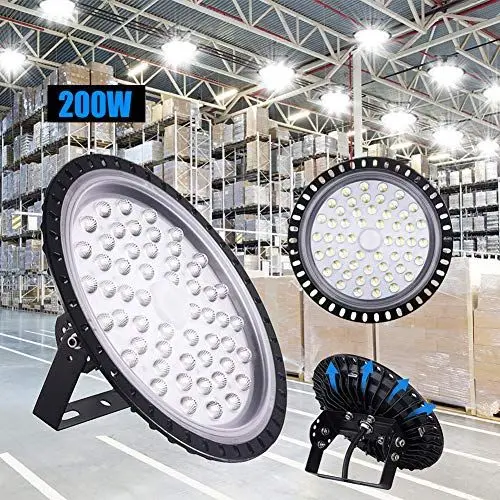 Produktbild: LED Industrielampe UFO, 200W LED Hallenleuchte Industrial Hallenbeleuchtung Werkstattbeleuchtung Kronleuchter, Abstrahlwinkel 120°, Deutsches optisches PC Objektiv