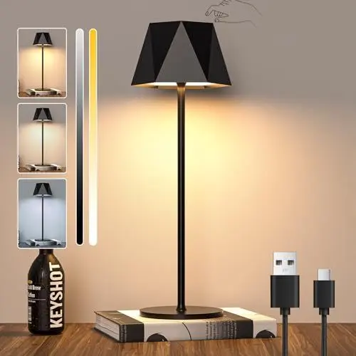 Produktbild: LED Kabellos Tischlampe Dimmbar Touch Akku Tischleuchte, Wiederaufladbar Akku Tischlampe mit USB-C, IP44 Wasserdicht Outdoor Tischleuchte für Esstisch Schlafzimmer Camping Balkon, 5600mAh, Schwarz