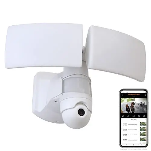 Produktbild: LED Kameraleuchte LIBRA, Außenleuchte mit Bewegungsmelder & Kamera, Überwachungskamera Full-HD und Gegensprechanlage, inkl. 16 GB SD-Karte, kompatibel m. Google Voice & Alexa,Außenwandleuchte in Weiß