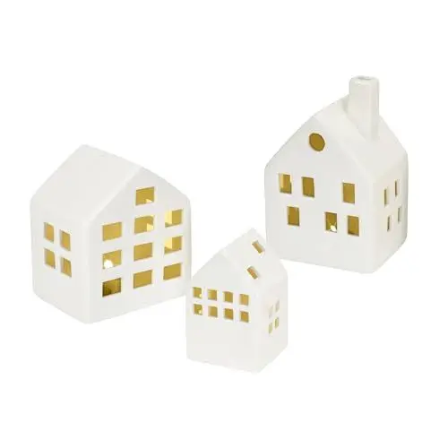 Produktbild: Spetebo LED Keramik Haus weiß - 3er Set - Deko Weihnachtsdorf Batterie betrieben mit Beleuchtung in warm weiß - Weihnachts Tisch Deko Aufsteller Winter Haus