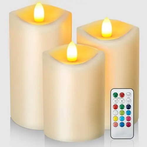Produktbild: LED Kerzen, Flammenlose LED Kerzen mit Timerfunktion, 3 Stück LED Teelichter mit Fernbedienung, Batteriebetriebener Kerzen mit 18-Tasten-Fernbedienung, Simulierte Elektrische Kerzen für Weihnachtsdeko