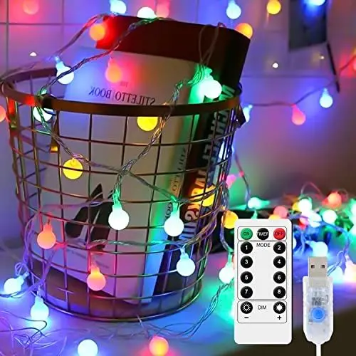 Produktbild: LED Kugel Lichterkette, 6M 40 LED Globe Lichterkette Warmweiß 8 Modi USB LED Kugel Lichtkette IP67 Wasserdicht LED Lichterkette mit Fernbedienung Beleuchtung Weihnachten Lichtketten(Bunt, 6M 40er)