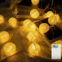 Produktbild: AGOTD LED Lampion Lichterkette Batterie, 16 LEDs mit Timer Warmweiß Lichterketten, Wetterfest Laterne Batteriebetrieben für Balkon Hof Hochzeit Party Deko