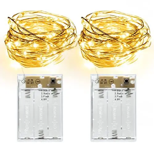 Produktbild: LED Lichterkette, 2er Pack 5M Lichterkette Batterie mit 50LEDs, 3 Programm mit Timer Batteriebetrieben Micro Silberdraht Lichterketten Dekoration für Party, Garten, Weihnachten, Hochzeit (Warmweiß)