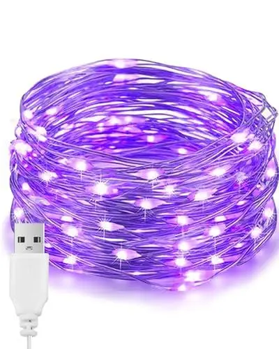 Produktbild: LED Lichterkette, 33Ft/10M 100Leds Weihnachtsschnur-Lichter LED innen LED String Lichterkette USB Betrieben, Wasserdicht Lichter für Weihnachtsbaum CHRISTMAS, Festlich, Hochzeiten, Lila