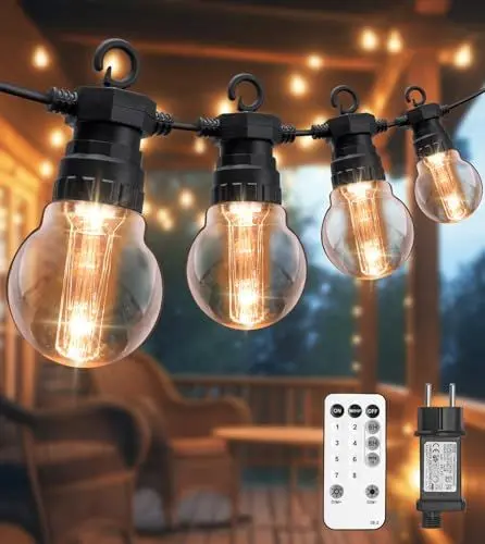 Produktbild: LED Lichterkette Außen, 17M 20LED Lichterkette Außen Strom mit Fernbedienung, Wasserdicht Garten Lichterkette G50 Glühbirnen Aussen, 8 Modi Innen/Außen Lichterketten für Garten,Terrasse,Partys