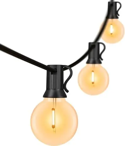 Produktbild: LED Lichterkette Außen, 20M/65.5FT Lichterkette Glühbirnen mit 40+4 Stk. Warmweiße G40 Glühbirnen Plastik, Innen/Außen Lichterketten für Garten, Terrasse, Hochzeiten, Partys