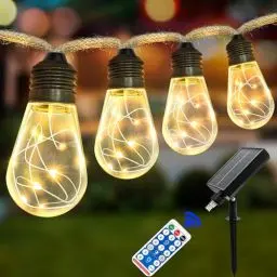 Produktbild: LED Lichterkette Außen, Solar Lichterkette Aussen Wetterfest Mit 16 Glühbirnen, Outdoor Deko für Gärten Balkon Hochzeit Zelt Weihnachtsdeko(Warmweiß)