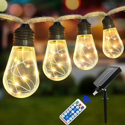 Produktbild: LED Lichterkette Außen, Solar Lichterkette Aussen Wetterfest Mit 16 Glühbirnen, Outdoor Deko für Gärten Balkon Hochzeit Zelt Weihnachtsdeko(Warmweiß)