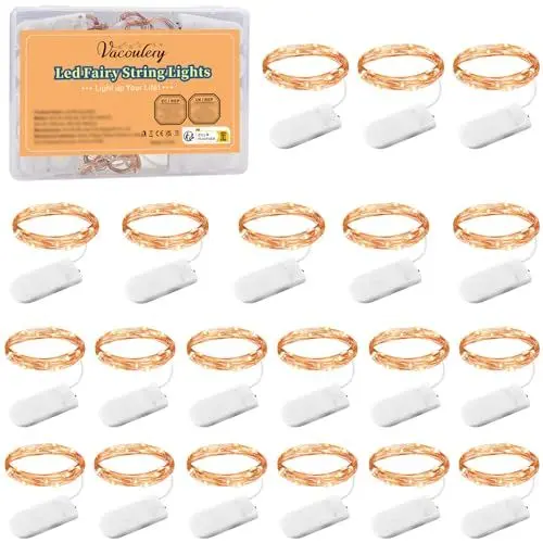 Produktbild: LED Lichterkette Batterie, 1M 10 LED Micro LED Lichterkette Mini Kupfer Drahtlichterkette Beleuchtung Deko für DIY Weihnachten Halloween Innen Aussen Dekoration(Warmweiß)(20 Stück)
