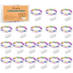 Produktbild: LED Lichterkette Batterie, 20 Stück Kupfer Drahtlichterkette 1M 10 LEDs Weihnachtsbeleuchtung für Innen und Aussen Dekoration (Bunt)