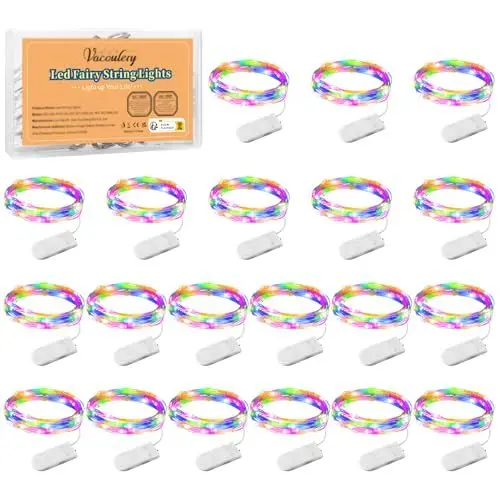 Produktbild: LED Lichterkette Batterie, 20 Stück Kupfer Drahtlichterkette 1M 10 LEDs Weihnachtsbeleuchtung für Innen und Aussen Dekoration (Bunt)