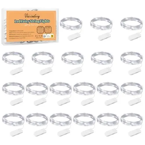 Produktbild: LED Lichterkette Batterie, 20 Stück Mini Lichterketten Kupferdraht 1M 10LEDs DIY Kleine Lichterkette Draht Wasserdichte für Party Hochzeit Weihnachten Garten Innen Deko (Kaltweiß)