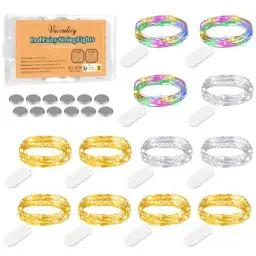 Produktbild: LED Lichterkette Batterie, 2M 20leds Micro Led Lichterkette Mit Batterie Kupfer Drahtlichterkette für Zimmer Innen Halloween Weihnachts Party Hochzeit Tisch Außen Deko (12 Stück-3 Farben)