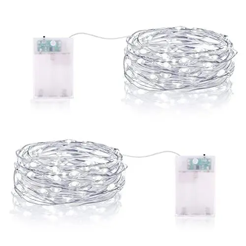 Produktbild: LED Lichterkette Batterie, 2 x 20er Micro LED Batteriebetrieben Drahtlichterkette mit Timer für Hochzeit Zimmer Garten Weihnachten Deko (Kaltweiß, 2 Stück)