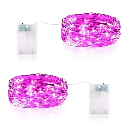 Produktbild: LED Lichterkette Batterie, 2 x 20er Micro LED Batteriebetrieben Drahtlichterkette mit Timer für Hochzeit Zimmer Garten Weihnachten Deko (Rosa, 2 Stück)