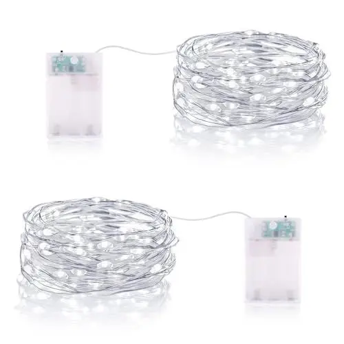 Produktbild: LED Lichterkette Batterie Timer, 2 Stück Lichterkette Innen Batterie 3 meter 30er Micro Lichterkette Wasserdicht Weihnachten Dekoration Lichterkette für Party Garten Zimmer Deko - Kaltweiß