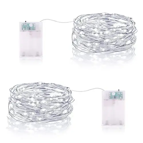 Produktbild: LED Lichterkette Batterie Timer, 2 Stück Lichterkette Innen Batterie 3m 30er Draht Micro Lichterkette Wasserdicht Weihnachten Dekoration Lichterkette für Party Garten Zimmer Deko - Kaltweiß