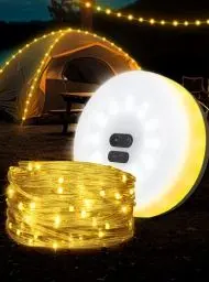 Produktbild: LED Lichterkette Lichterketten Innen Außen Wetterfest Tragbare Verstaubare,Alpenwolken Outdoor Lichterkette Kinderzimmer USB Wiederaufladbar,10m Camping Lichterkette Aufrollbar (Gelb)