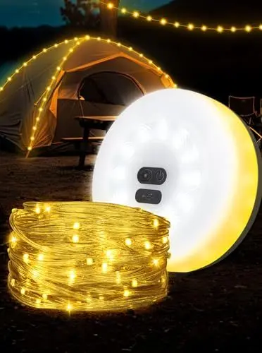 Produktbild: LED Lichterkette Lichterketten Innen Außen Wetterfest Tragbare Verstaubare,Alpenwolken Outdoor Lichterkette Kinderzimmer USB Wiederaufladbar,10m Camping Lichterkette Aufrollbar (Gelb)