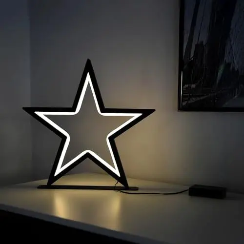 Produktbild: Spetebo LED Metall Stern schwarz 34 cm warm weiß - 70 LED - Weihnachts Deko Stern Batterie betrieben - Advent Weihnachten Aufsteller Tisch Fenster Dekoration