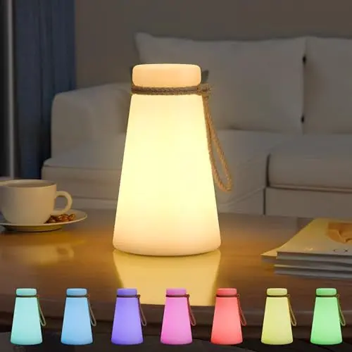 Produktbild: LED Outdoor Lampe mit Fernbedienung Tragbare Tischlampe für Außen mit 8 Farben USB Wiederaufladbare Wasserdichtes Akku Lampe für Garten Aussen Schlafzimmer Bar Camping (Rund B,12 x 20cm)