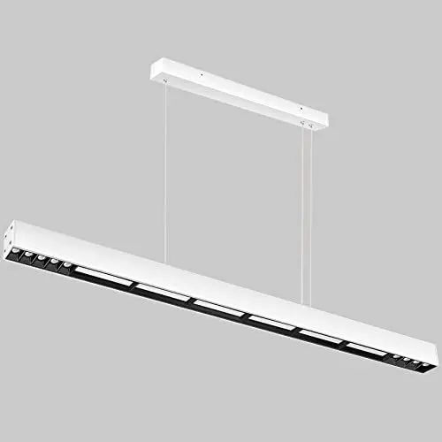 Produktbild: LED Pendelleuchte Hängelampe büro esstisch Hängeleuchte,107CM 36W 4000K Natural Licht Aluminium höhenverstellbar Pendelleuchte aus Aluminum Büroleuchte Pendellampe (Spotlight+Floodlight,White)