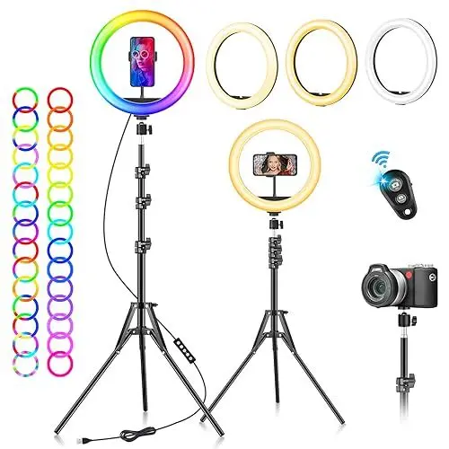 Produktbild: LED Ringlicht mit Stativ Handy - Selfie Licht Ringleuchte 10 Zoll Ring Light 40 RGB-modi Dimmbare Lichtring Ringlampe - Handystativhalter mit Lampe für Smartphone Tiktok Kamera Youtube Vlog Fotografie
