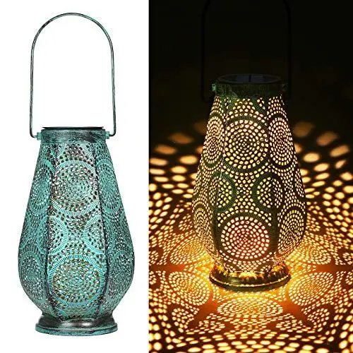 Produktbild: Solarlaterne für Außen Gross, Metall Solarlampen für Außen Hängend, JOYCREATOR Solar Laterne mit IP65 Wasserdicht für Garten Terasse Balkon Weihnachten Deko Geschenk (Türkis/Große)