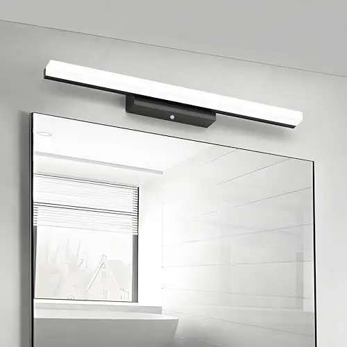 Produktbild: LED Spiegelleuchte Badezimmer Spiegellampe 8W 800LM 40CM Kaltweiß 6000K Badezimmer Lampe IP44 230V spiegelleuchte bad Wandleuchte Badlampe wand,Kein Flimmern Badleuchte (Schwarz Kaltweiß 6000K)