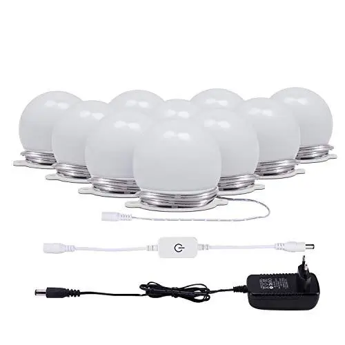 Produktbild: LED Spiegelleuchte Hollywood Stil, AIBOO 10 Schminktisch Dimmbar, Spiegel Schminklicht mit Netzteil, Natürliches Weiß Make Up Licht für Schminkspiegel, Kosmetikspiegel, Spiegel Nicht Inbegriffen