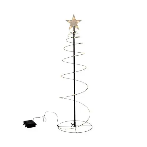 Produktbild: LED Spiral Lichterbaum schwarz für Außen mit Timer - 60 cm - Metall Weihnachtsbaum mit Stern Spitze Batterie betrieben - Weihnachten Advent Garten Deko Beleuchtung