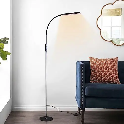 Produktbild: LED Stehlampe, Lesetischleuchte mit Berührungssteuerung, Geeignet für Wohn & Schlafzimmer, Dimmentierbare Schreibtischleuchte, mit 5 Farbtemperaturen & 5 Helligkeitsstufen, Einstellbarer Höhe, Schwarz